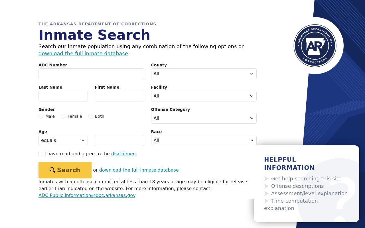 Little Rock residents directory Arkansas inmate search