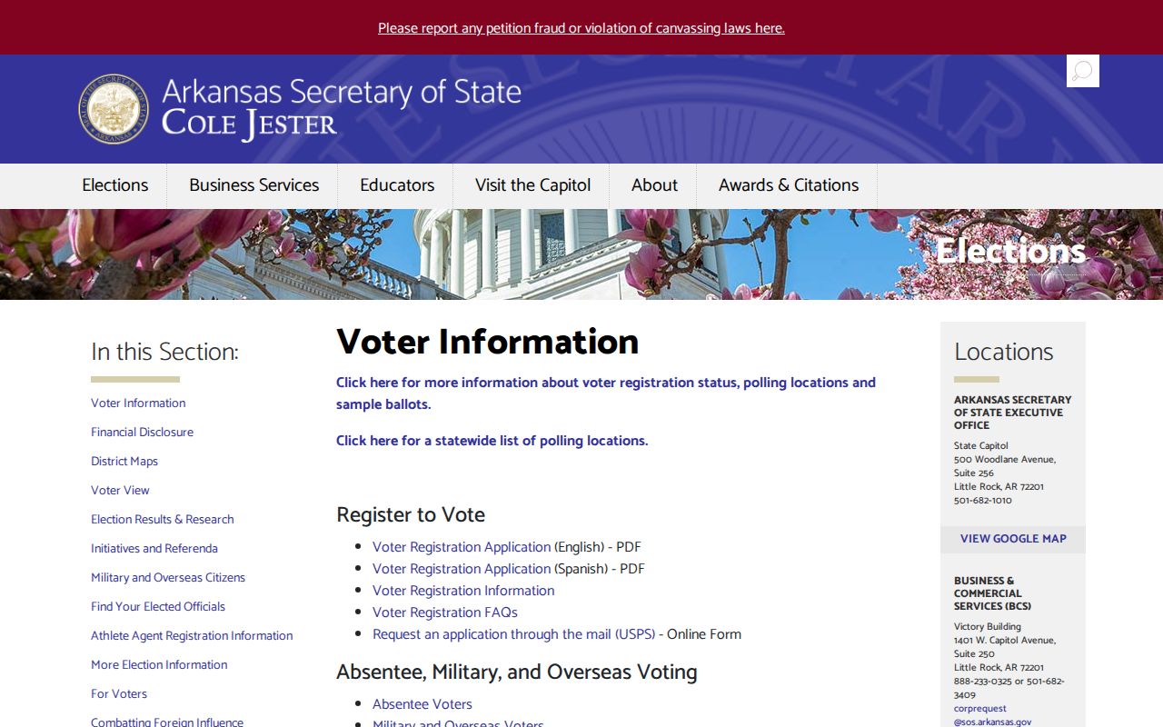 Little Rock neighbors Arkansas voter information page