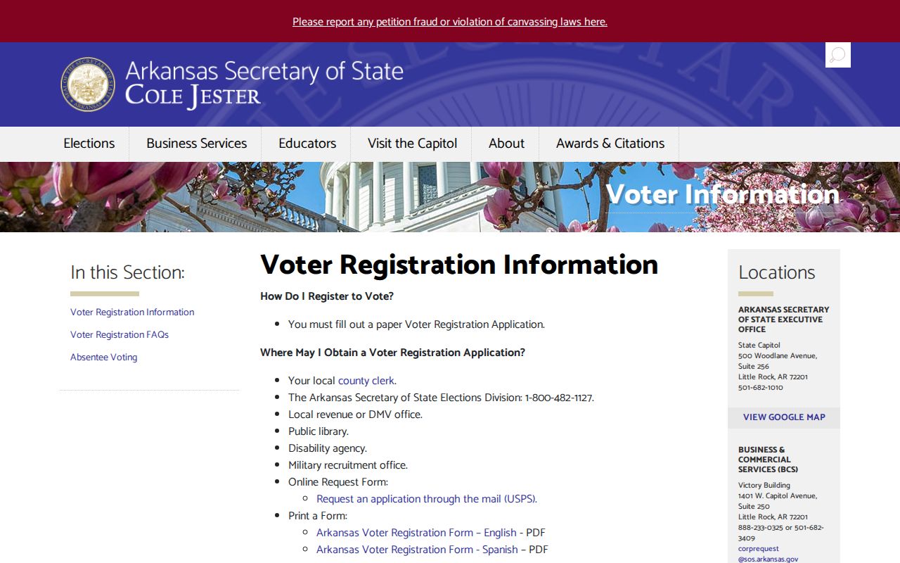 Little Rock neighbors voter registration rules page
