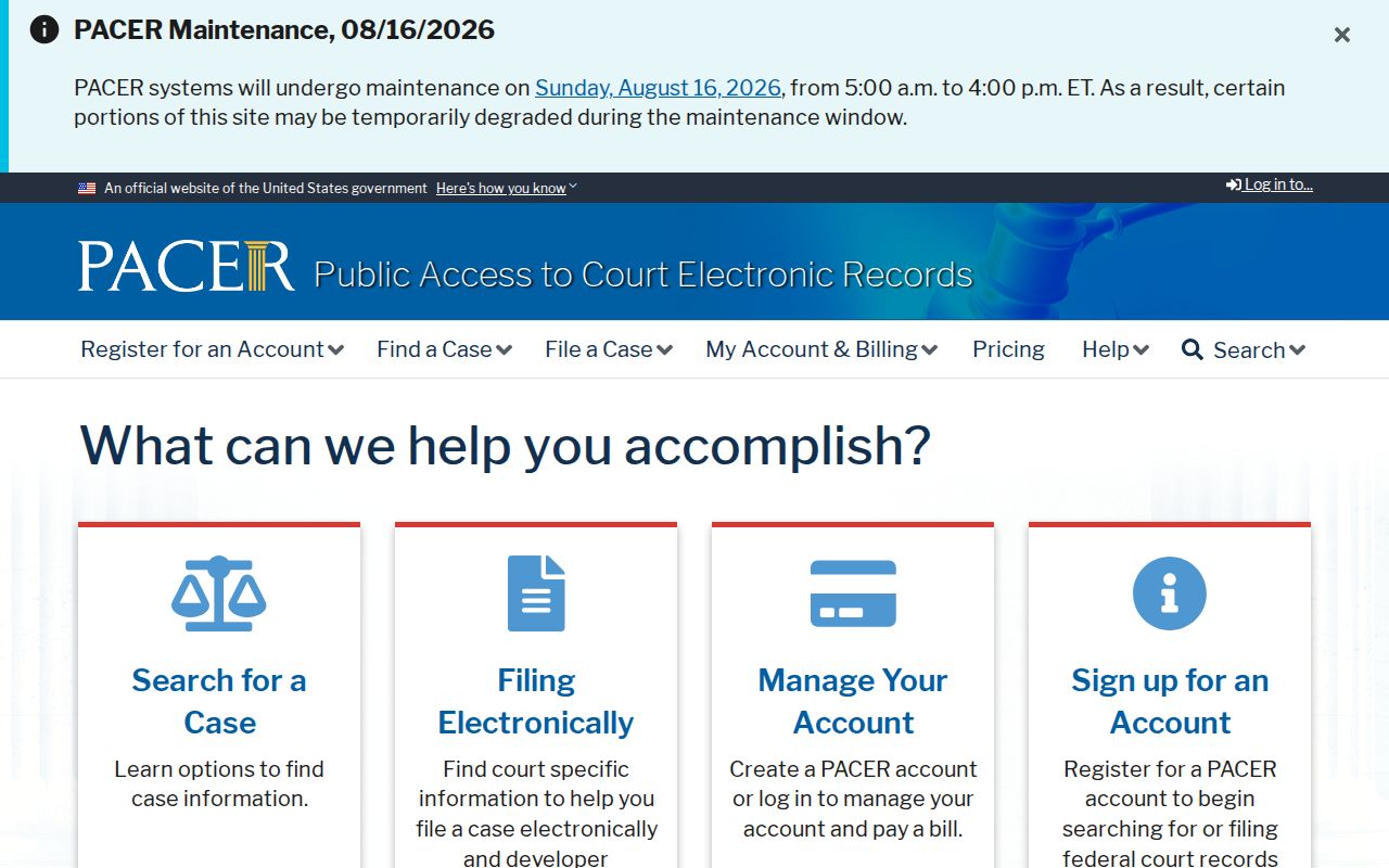 Little Rock resident lookup PACER federal case search