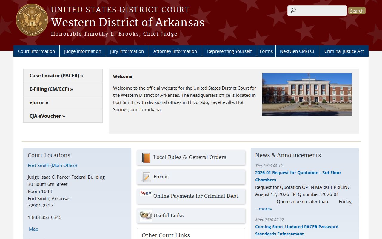 Little Rock resident lookup Eastern District federal court page